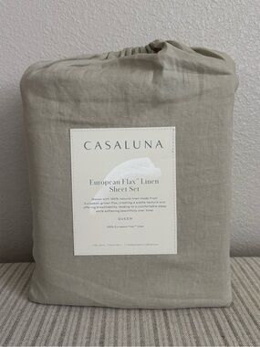NWT Queen 100% Linen Sheet Set Light Olive Green - Casaluna